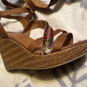 Jellypop Brown Wedge Sandals with Colorful Straps